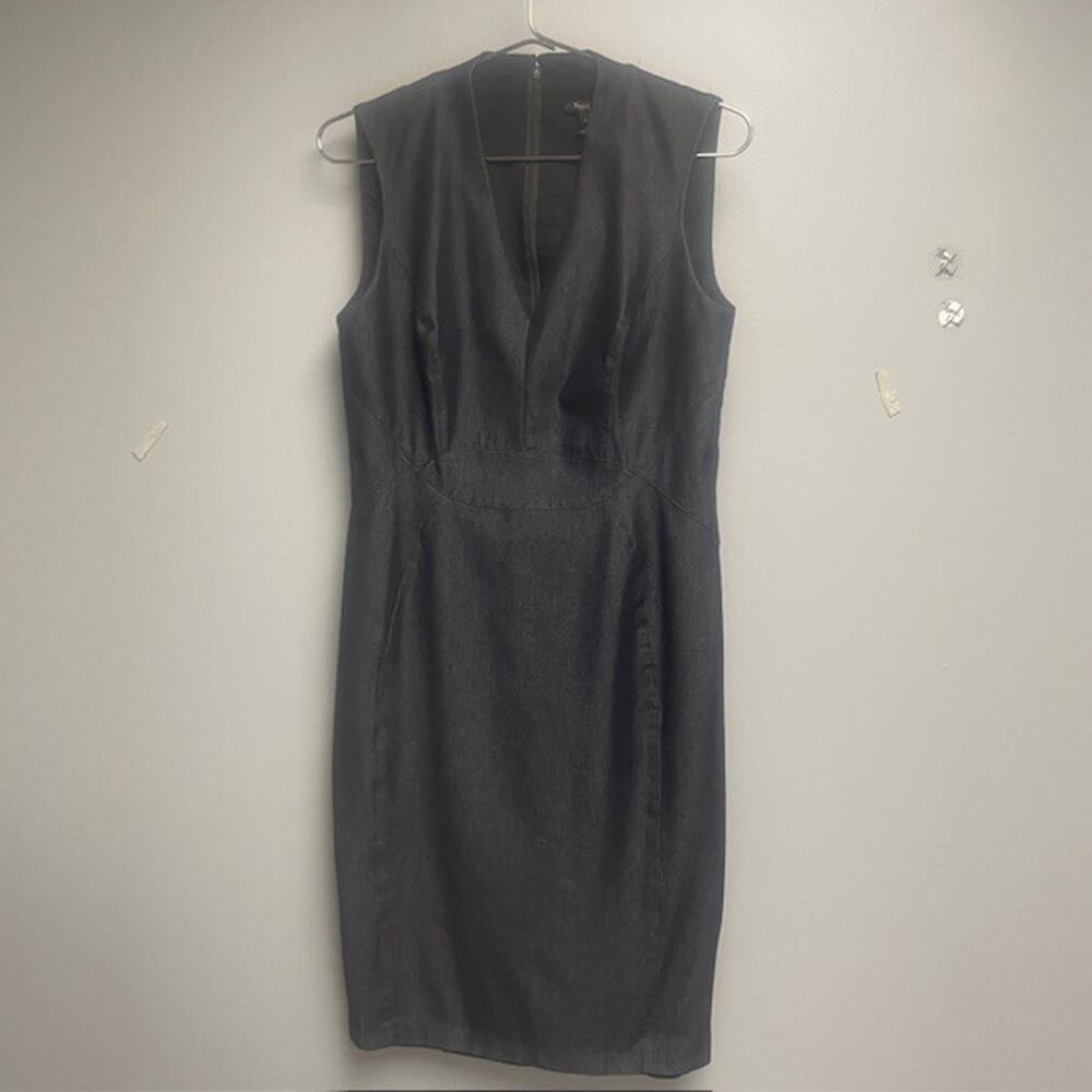 White House Black Market Fully Lined Navy Blue Sleeveless Denim Sheath Dress 10